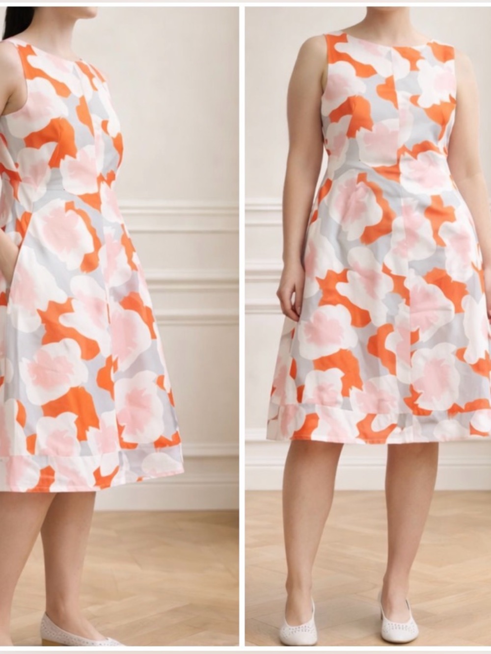 COS Sculptural Floral Modern Cocoon Minimalist Orange Pink A-Line Midi Dress
